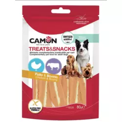 "Camon Treats & Snacks" - в'ялена закуска з курки та яловичини для дорослих собак, 12см 80г 14шт/уп