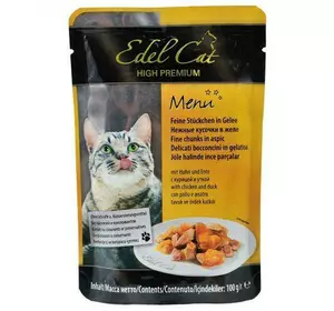Вологий корм Edel Cat для котів, з куркою та качкою в желе, 100 г