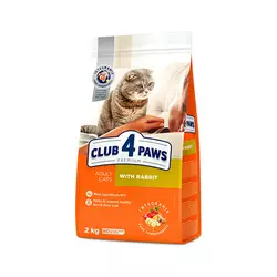 Повнораціонний сухий корм для дорослих кішок CLUB 4 PAWS (Клуб 4 Лапі) Преміум з кроликом, 2 кг