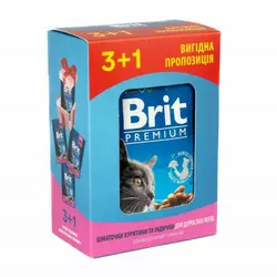 Набір паучів "3+1" для котів Brit Premium Cat pouch Chicken & Turkey з куркою та індичкою, 4х100г