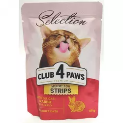 Консервований корм для дорослих для котів CLUB 4 PAWS Premium Selection Смужки з кроликом в соусі 85 г