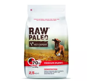 Сухий корм для щенят Vet Expert Raw Paleo Puppy Medium Beef з яловичиною, 2.5 кг