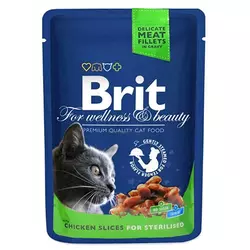 Brit Premium Cat (пауч) Шматочки в соусі з КУРКОЮ для стерилізованих кішок / 100 гр