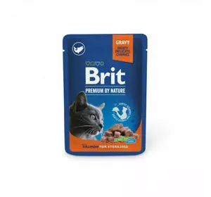 Вологий корм Brit Premium Cat pouch для стерилізованих котів, лосось, 100 г