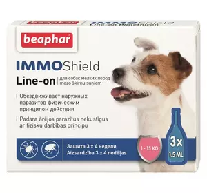 Краплі Беафар IMMO Shield протипаразитарні з силіконовою олією для собак малих порід 1 - 15 кг 3 піпетки Beaphar