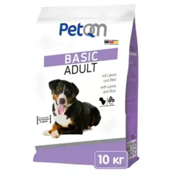 Сухий корм для дорослих собак PetQM Basic Adult корм зі смаком ягняти та рису, 10 кг