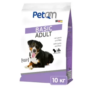 Сухий корм для дорослих собак PetQM Basic Adult корм зі смаком ягняти та рису, 10 кг