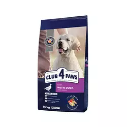 Повнораціонний сухий корм для дорослих собак CLUB 4 PAWS (Клуб 4 Лапи) Преміум для великих порід з качкою, 14 кг