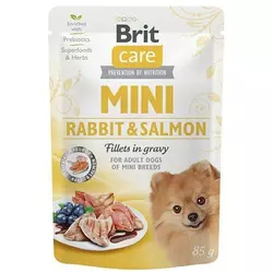 Вологий корм Бріт Brit Care Mini pouch для собак філе кролика і лосося в соусі 85 г