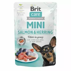 Вологий корм для стерелізованих собак Бріт Brit Care Mini pouch 85 г (філе лосося та оселедця в соусі)