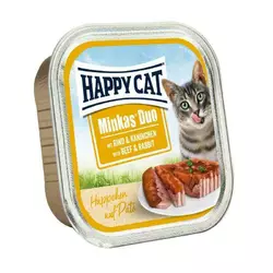 Повноцінний консервований корм Happy Cat Duo Rind&Kaninchen з яловичиною та кроликом для кішок, 100 г