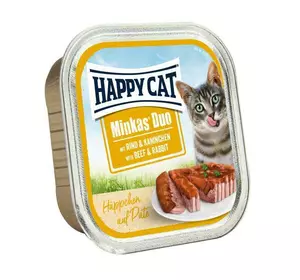 Повноцінний консервований корм Happy Cat Duo Rind&Kaninchen з яловичиною та кроликом для кішок, 100 г