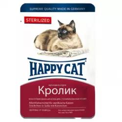 Консервований корм Happy Cat Btl sterilisiert Kaninchen Sossе з кроликом для стерелізованих кішок (шматочки в соусі), 100 г