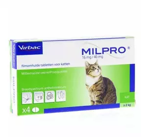 Мілпро Milpro 16 мг/40 мг для котів 2 кг - 8 кг №1 таблетка