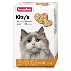 Вітаміни для кішок Beaphar Kitty's мікс ласощі з таурином та біотином, сиром та протеїном (таблетки №180)