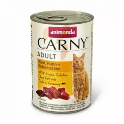 Вологий корм Animonda Carny для дорослих котів, з яловичиною, куркою та качиними серцями, 400 г