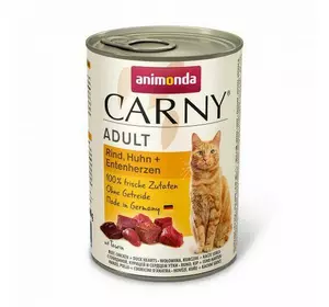 Вологий корм Animonda Carny для дорослих котів, з яловичиною, куркою та качиними серцями, 400 г
