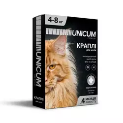 Краплі Unicum Premium (Унікум Преміум) від бліх та кліщів для кішок вагою 4-8 кг (упаковка 3 піпетки)