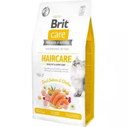 Сухий корм для довгошерстих котів Бріт Brit Care Cat GF Haircare Healthy&Shiny Coat з лососем і куркою, 400 г