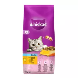 Сухий корм Whiskas (Віскас) смачні подушечки для дорослих стерилізованих кішок та кастрованих котів з куркою, 14 кг