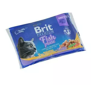 Набір вологих кормів Brit Premium Cat Pouch «Рибна тарілка» для котів, 4 шт х 100 г