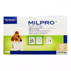Мілпро Milpro 2,5 мг/25 мг для цуценят та собак дрібних порід 0.5 - 5 кг (4 таблетки)
