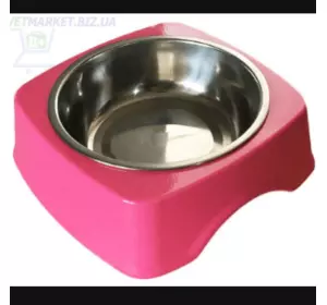Миска для собаки з нержавіючої сталі кругла в пластиковій підставці 1-14, (17*15 см)