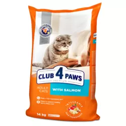 Повнораціонний сухий корм для дорослих кішок CLUB 4 PAWS (Клуб 4 Лапи) Преміум з лососем, 14 кг