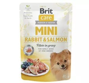 Вологий корм Brit Care Mini для собак, з філе кролика та лосося в соусі, 85 г