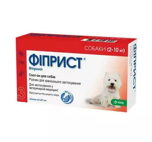 Фіприст Спот-он Краплі від бліх, кліщів і волосоїдів для собак 2-10 кг упаковка №3 піпетки по 0.67 мл KRKA