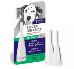 Краплі на холку Silver Defence (Сільвер Дефенс) від бліх кліщів і комарів для собак вагою 20-30 кг