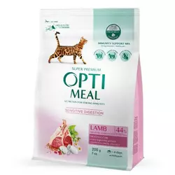 Сухой корм Optimeal з ягням для дорослих котів чутливим травленням 200 г
