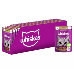 Вологий корм Whiskas (Віскас) з ягням у желе для дорослих котів 85 г (блок 28 шт)