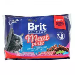 Набір вологих кормів Brit Premium Cat Pouch «М'ясна тарілка» для котів, 4 шт х 100 г