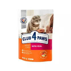 Повнораціонний сухий корм для дорослих кішок CLUB 4 PAWS (Клуб 4 Лапи) Преміум з телятиною, 300 г