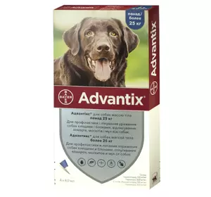 Адвантікс краплі для собак вагою від 25 до 40 кг (4 піпетки по 4.0 мл), BAYER (термін до 02.2026 р)