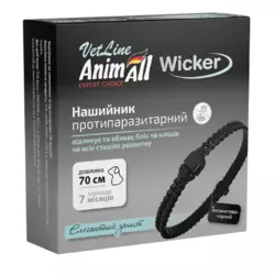 Нашийник AnimAll ВетЛайн Вікер протипаразитарний для собак і кішок, оксамитово-чорний, 70 см