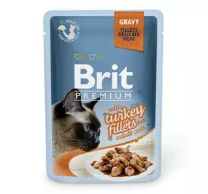 Вологий корм Brit Premium Cat Pouch для котів, філе індички в соусі, 85 г