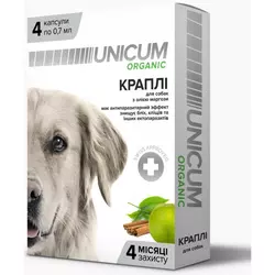 Краплі на натуральній основі Unicum Organic (Унікум Органік) для відлякування бліх та кліщів для собак 4 капсули