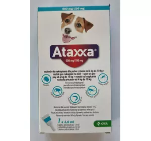 Атакса (Ataxxa) краплі для собак від 4 до 10 кг проти бліх, кліщів, вошей, волосоїдів (1,0 мл 1 піпетка) KRKA