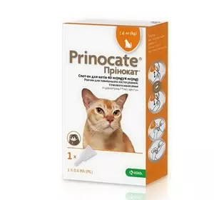 Краплі Прінокат (Prinocate) для кішок від зовнішніх і внутрішніх паразитів до 4 кг (1 піпетка 0,4 мл) KRKA