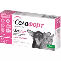 Селафорт (Selafort) краплі від бліх кліщів і гельмінтів для кішок та собак вагою до 2,5 кг (1 піпетка) KRKA