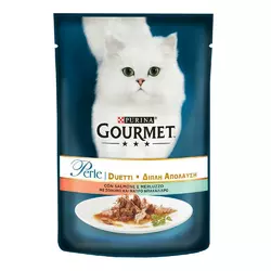 Gourmet Perle (Пауч) Консерви для кішок міні філе в підливі з лососем і сайдой / 85 гр
