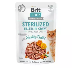 Вологий корм Brit Care Cat Pouch для стерилізованих котів, філе в соусі, кролик, 85 г