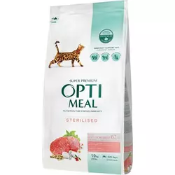Повнораціонний сухий корм Optimeal для стерилізованих кішок і кастрованих котів з яловичиною та сорго 10 кг