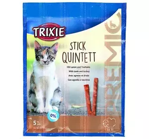 Ласощі палички для кішок Trixie TX-42723 Premio Stick Quintett з ягням та індичкою 5 шт х 5 г