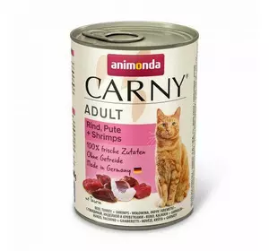 Вологий корм Animonda Carny для дорослих котів, з яловичиною, індичкою та креветками, 400 г