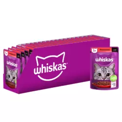 Вологий корм Whiskas (Віскас) з яловичиною в соусі для дорослих котів 85 г (блок 28 шт)