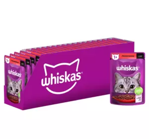 Вологий корм Whiskas (Віскас) з яловичиною в соусі для дорослих котів 85 г (блок 28 шт)