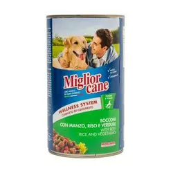 Вологий корм Migliorcane для собак, зі шматочками яловичини, рисом та овочами, 1250 г